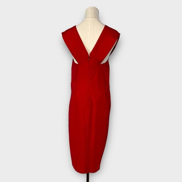 Yigal Azrouel Deep V-Neck Red Sleeveless Bodycon Dress - Picture 4 of 8